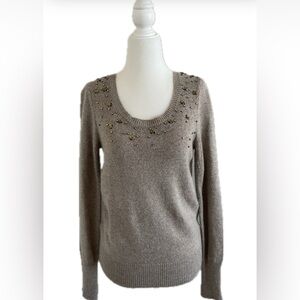 Ann Taylor Loft Beige Beaded Sweater, Size “S”